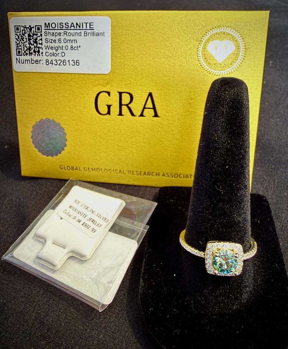Green Moissanite Cushion Halo Ring S925 18K Gold Plated Size 9 | 0.8ct D Color G